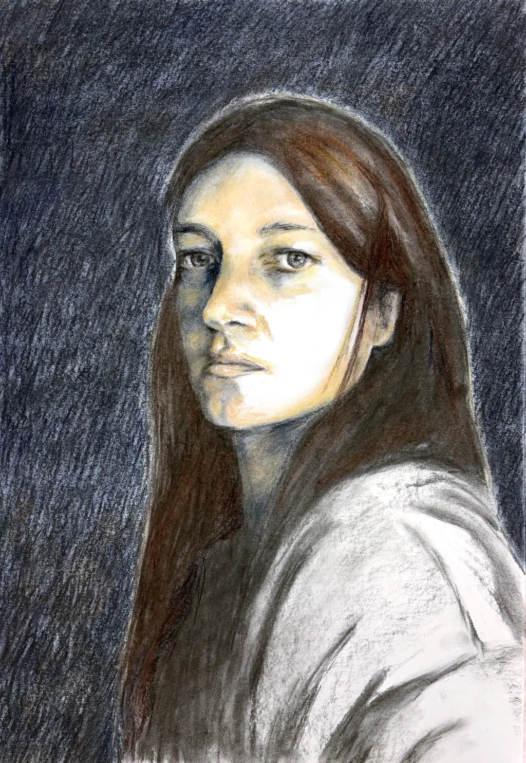 Zelfportret op blauwe achtergrond
